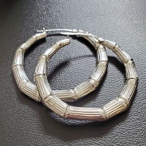 Vintage 925 Silver Bamboo Hoop Earrings - Large